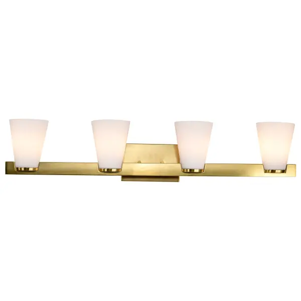 Royale 4-Light Vanity in Burnished Brass with Ribbed White Glass - Image 6