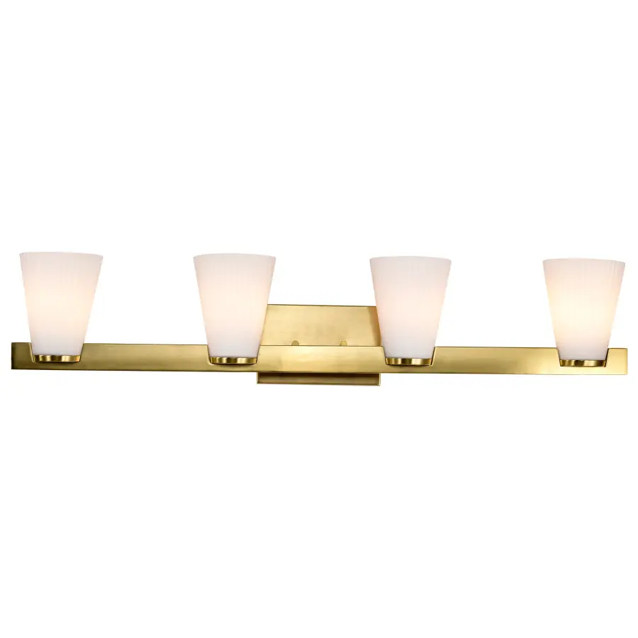 Royale 4-Light Vanity in Burnished Brass with Ribbed White Glass - Image 6