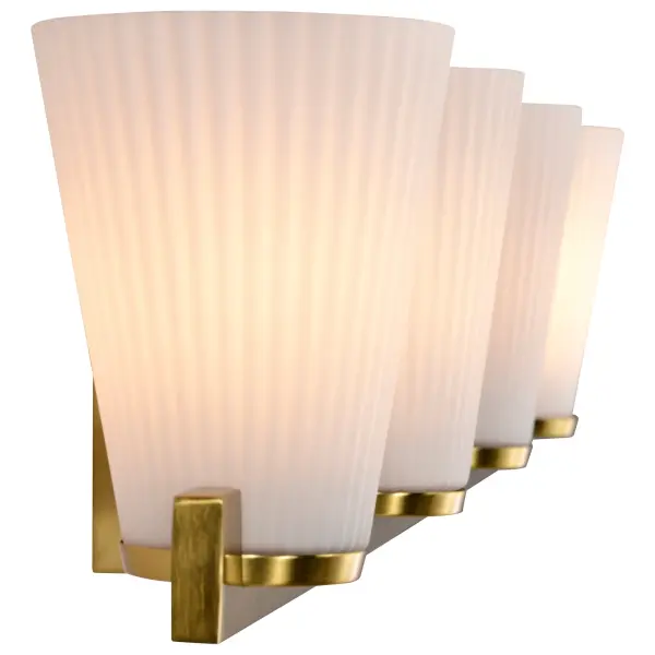 Royale 4-Light Vanity in Burnished Brass with Ribbed White Glass - Image 8