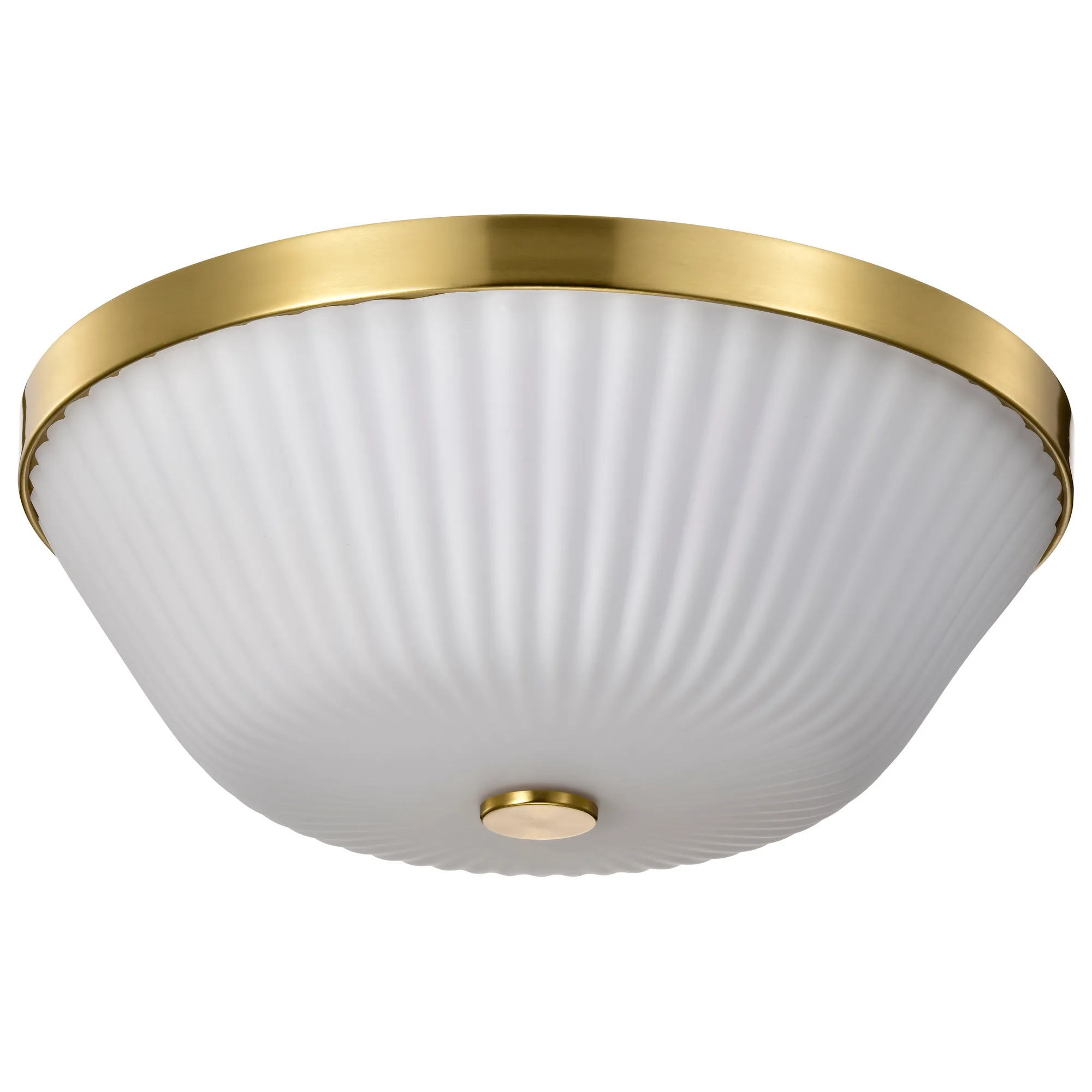 Royale 3-Light Flush Mount in Burnished Brass with Ribbed White Glass