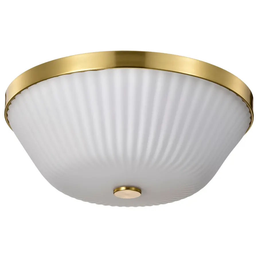 Royale 3-Light Flush Mount in Burnished Brass with Ribbed White Glass - Image 1