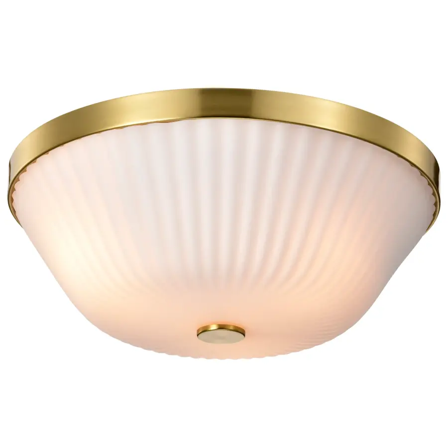 Royale 3-Light Flush Mount in Burnished Brass with Ribbed White Glass - Image 2