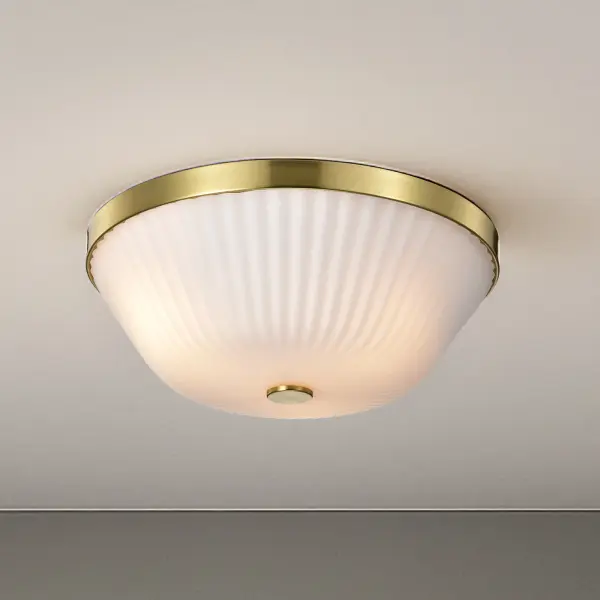 Royale 3-Light Flush Mount in Burnished Brass with Ribbed White Glass - Image 13