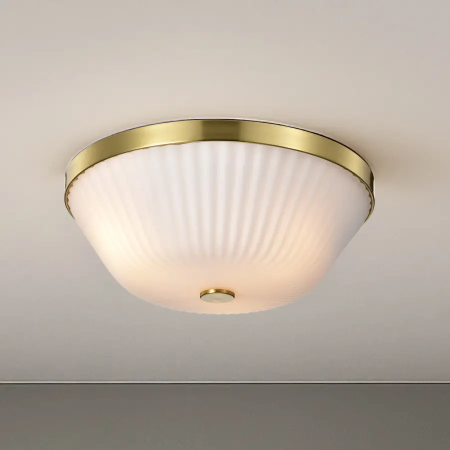 Royale 3-Light Flush Mount in Burnished Brass with Ribbed White Glass - Image 13
