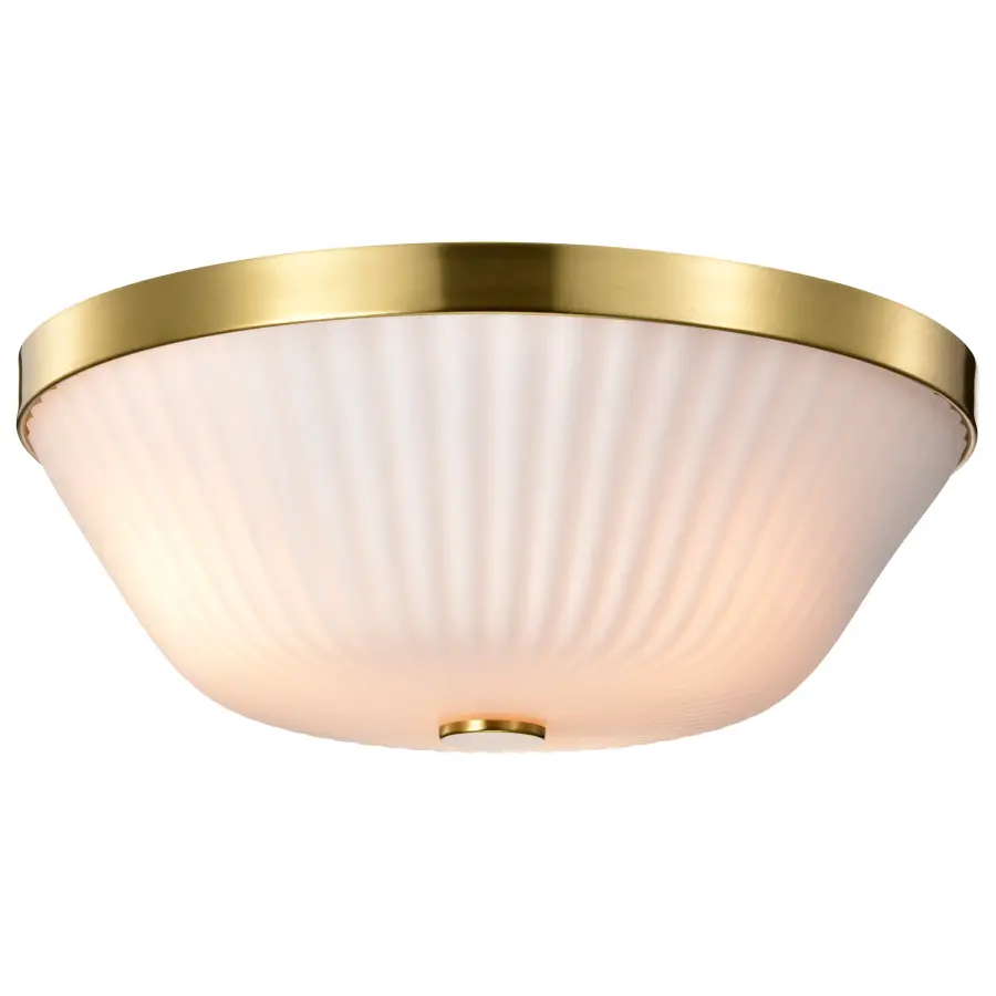 Royale 3-Light Flush Mount in Burnished Brass with Ribbed White Glass - Image 4