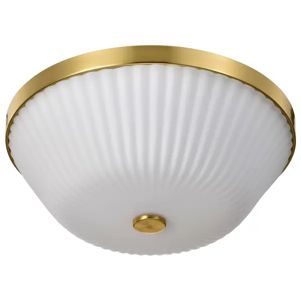 Royale 3-Light Flush Mount in Burnished Brass with Ribbed White Glass - Image 5