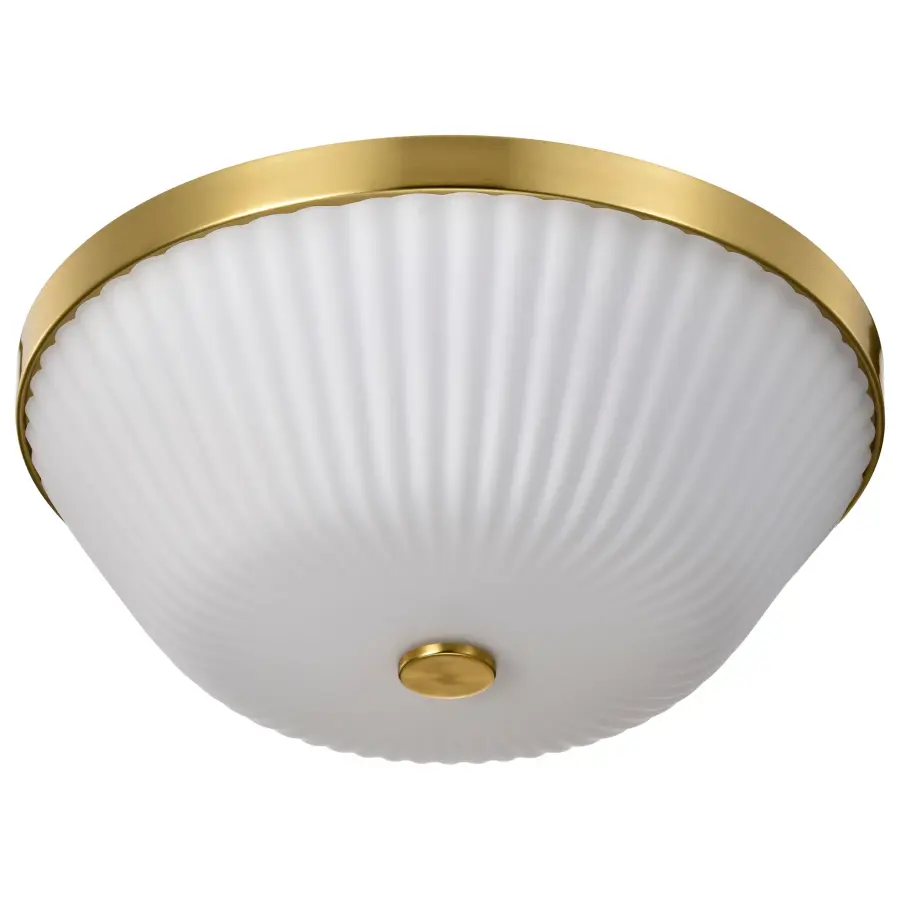 Royale 3-Light Flush Mount in Burnished Brass with Ribbed White Glass - Image 5