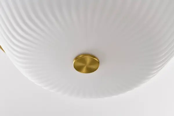 Royale 3-Light Flush Mount in Burnished Brass with Ribbed White Glass - Image 10