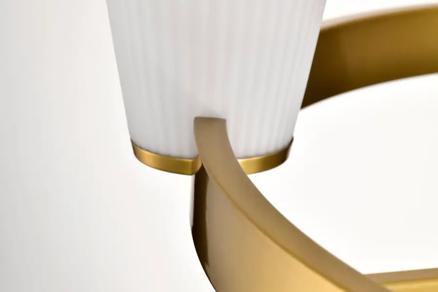 Royale 6-Light Chandelier in Burnished Brass with Ribbed White Glass - Image 15
