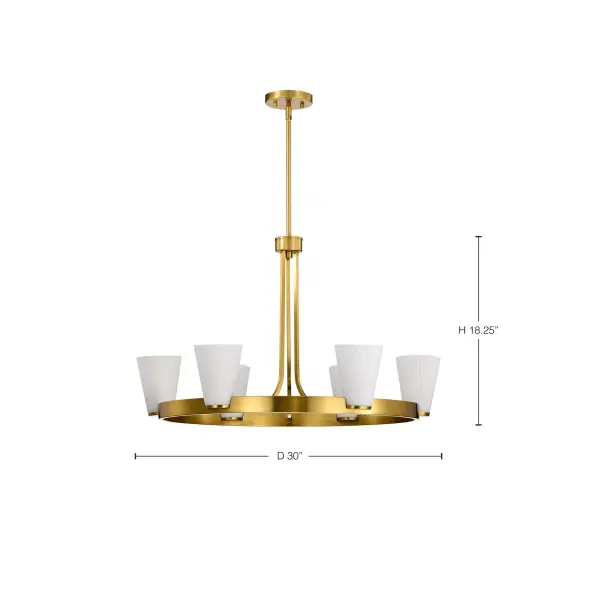 Royale 6-Light Chandelier in Burnished Brass with Ribbed White Glass - Image 17