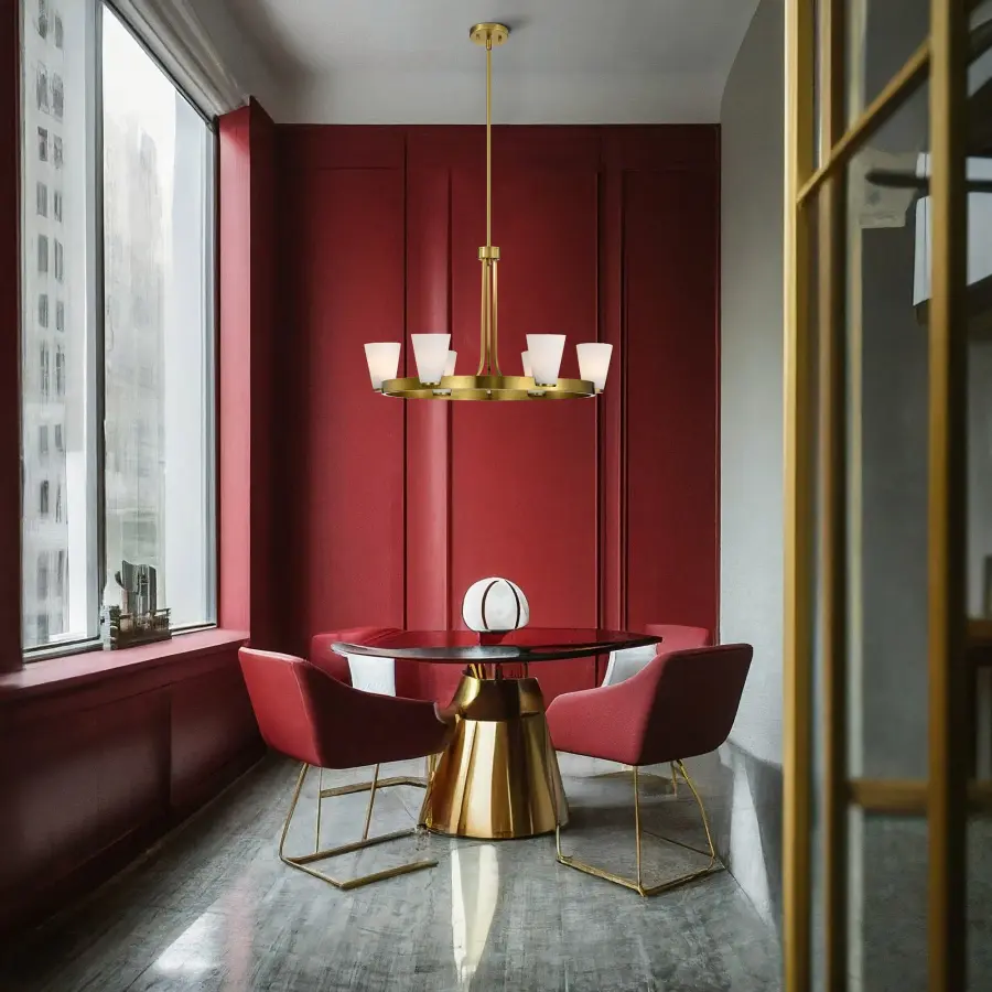 Royale 6-Light Chandelier in Burnished Brass with Ribbed White Glass - Image 18