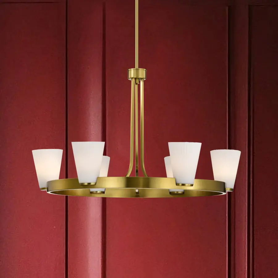 Royale 6-Light Chandelier in Burnished Brass with Ribbed White Glass - Image 19