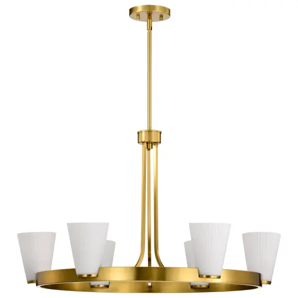 Royale 6-Light Chandelier in Burnished Brass with Ribbed White Glass - Image 3