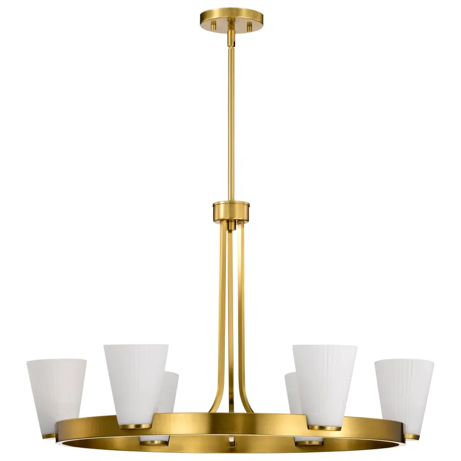 Royale 6-Light Chandelier in Burnished Brass with Ribbed White Glass - Image 3