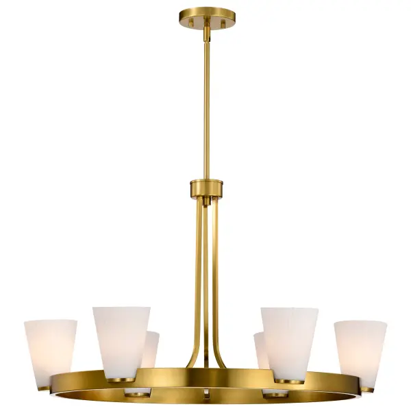 Royale 6-Light Chandelier in Burnished Brass with Ribbed White Glass - Image 4