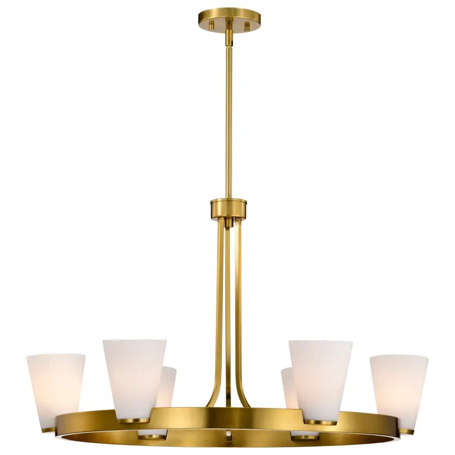 Royale 6-Light Chandelier in Burnished Brass with Ribbed White Glass - Image 4