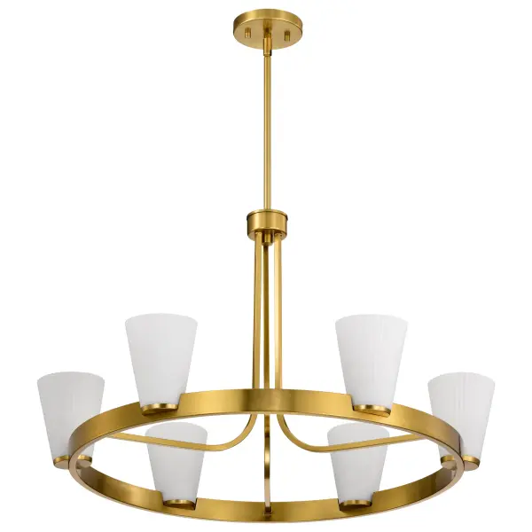 Royale 6-Light Chandelier in Burnished Brass with Ribbed White Glass - Image 5