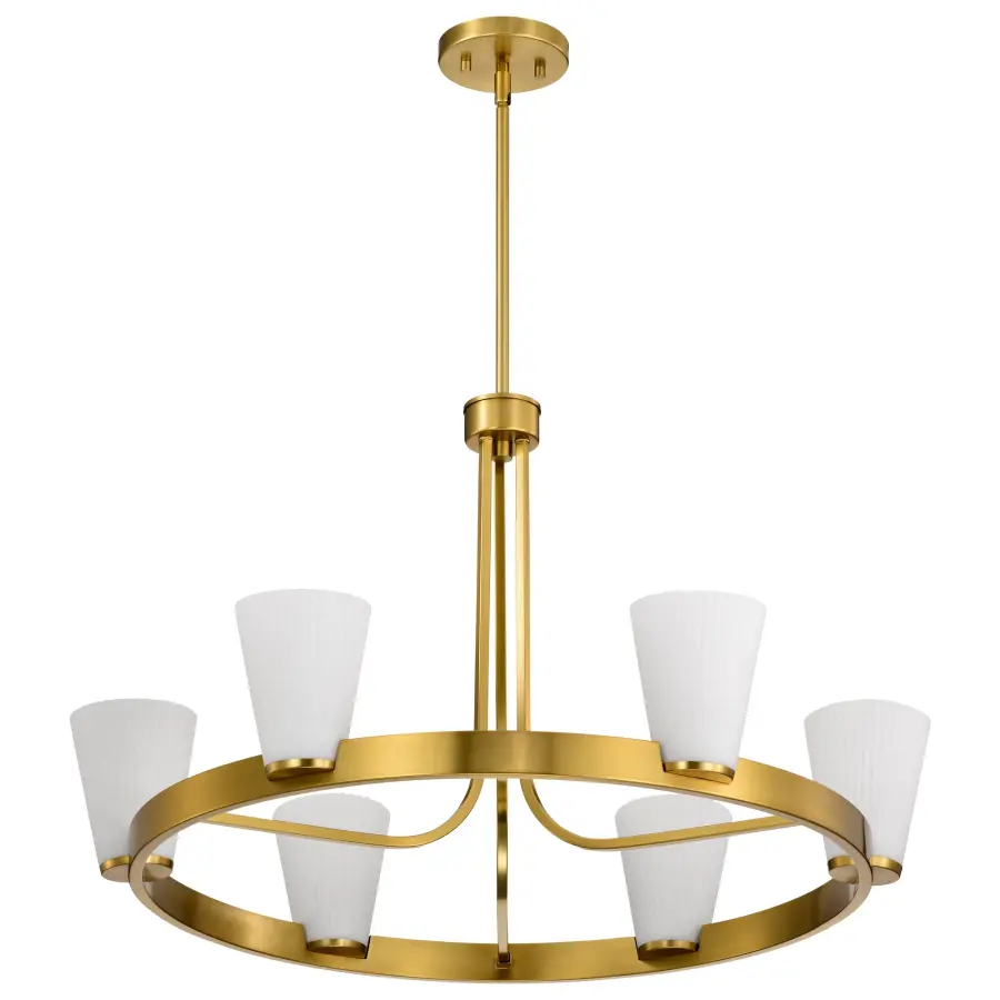 Royale 6-Light Chandelier in Burnished Brass with Ribbed White Glass - Image 5