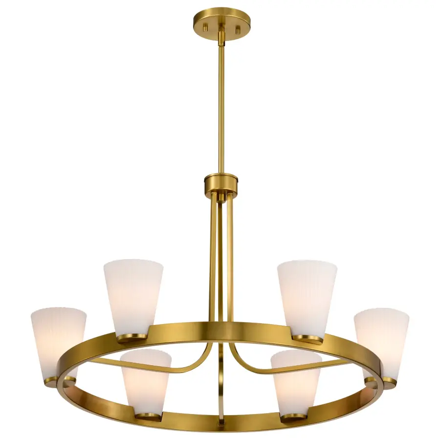 Royale 6-Light Chandelier in Burnished Brass with Ribbed White Glass - Image 6