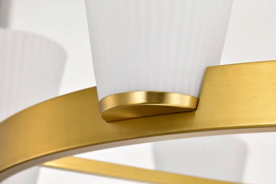 Royale 6-Light Chandelier in Burnished Brass with Ribbed White Glass - Image 8