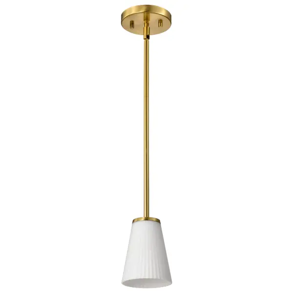 Royale Mini Pendant in Burnished Brass with Ribbed White Glass - Image 1
