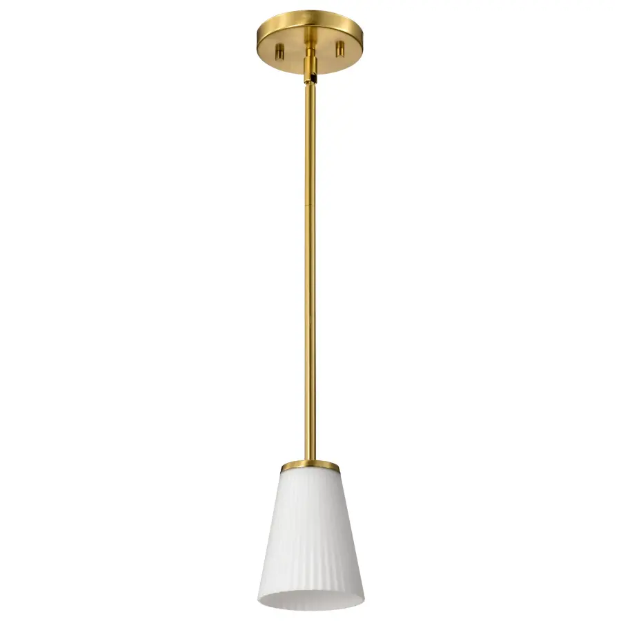 Royale Mini Pendant in Burnished Brass with Ribbed White Glass - Image 1