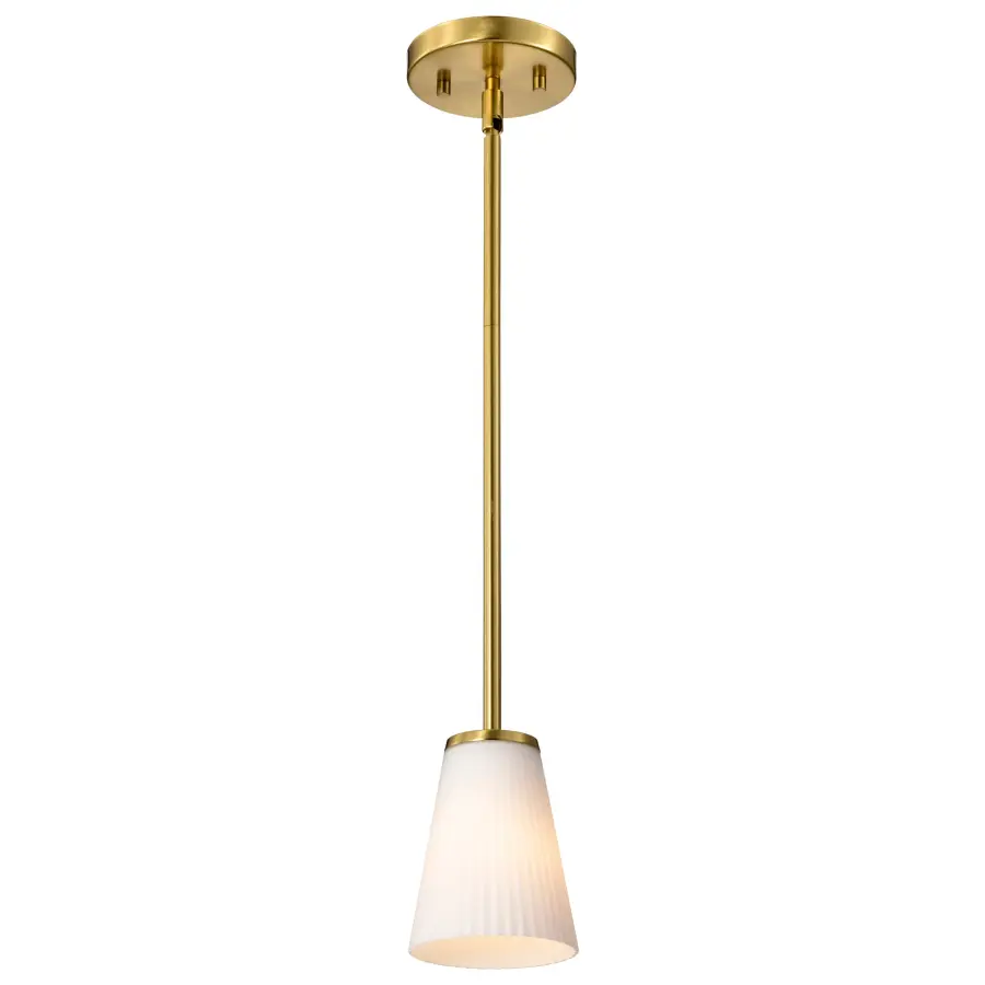 Royale Mini Pendant in Burnished Brass with Ribbed White Glass - Image 2