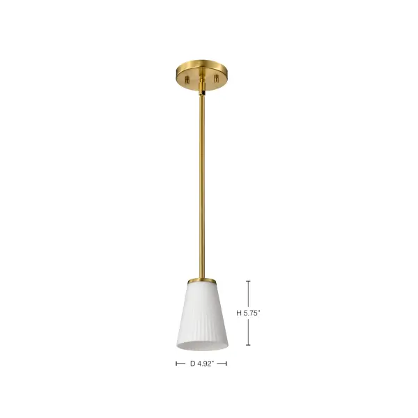 Royale Mini Pendant in Burnished Brass with Ribbed White Glass - Image 11