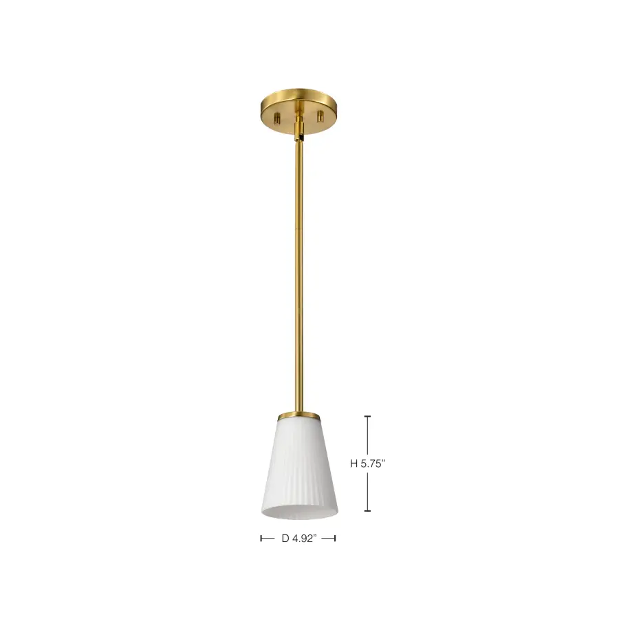 Royale Mini Pendant in Burnished Brass with Ribbed White Glass - Image 11