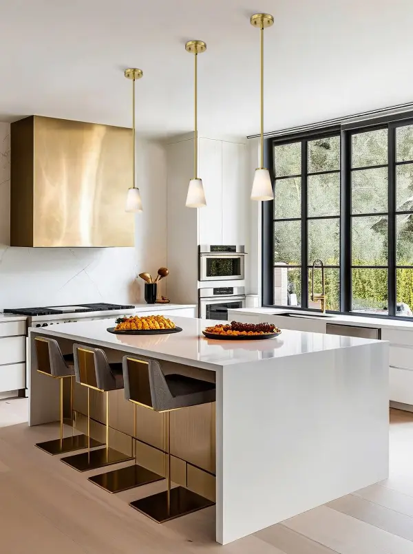 Royale Mini Pendant in Burnished Brass with Ribbed White Glass - Image 12
