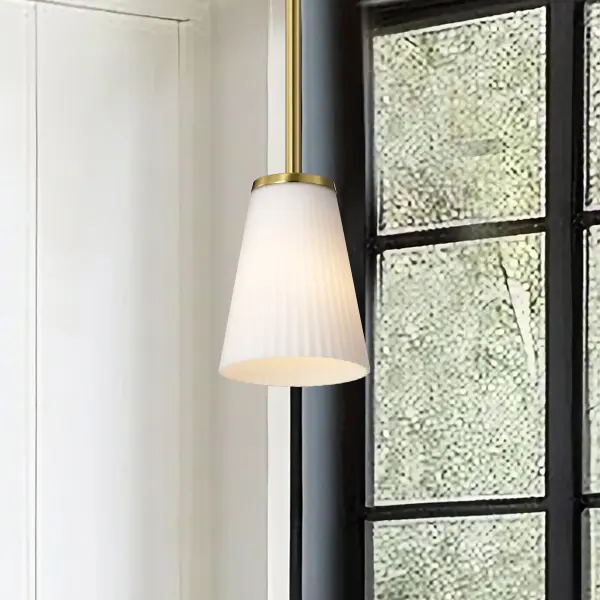 Royale Mini Pendant in Burnished Brass with Ribbed White Glass - Image 13