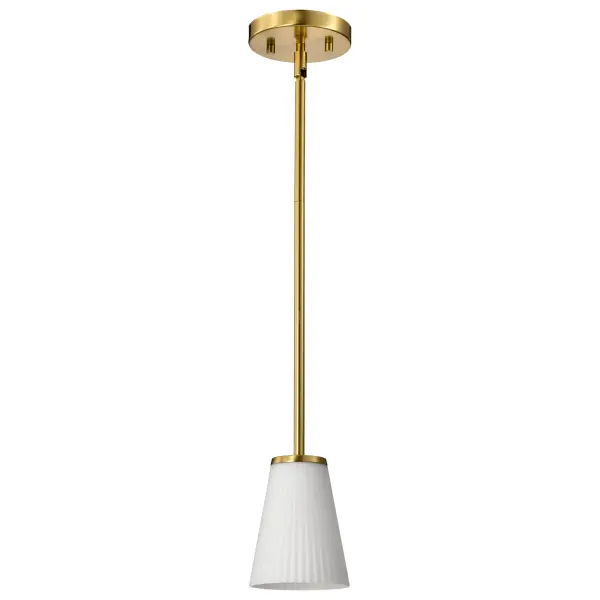 Royale Mini Pendant in Burnished Brass with Ribbed White Glass - Image 3