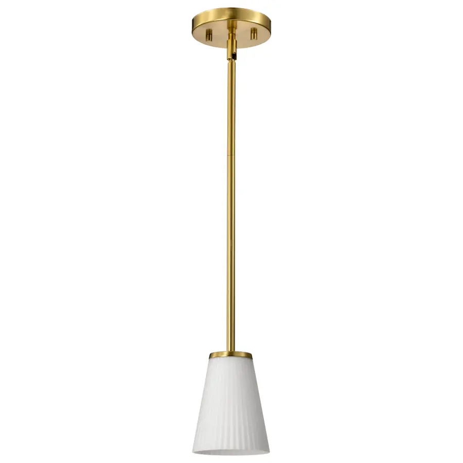 Royale Mini Pendant in Burnished Brass with Ribbed White Glass - Image 3