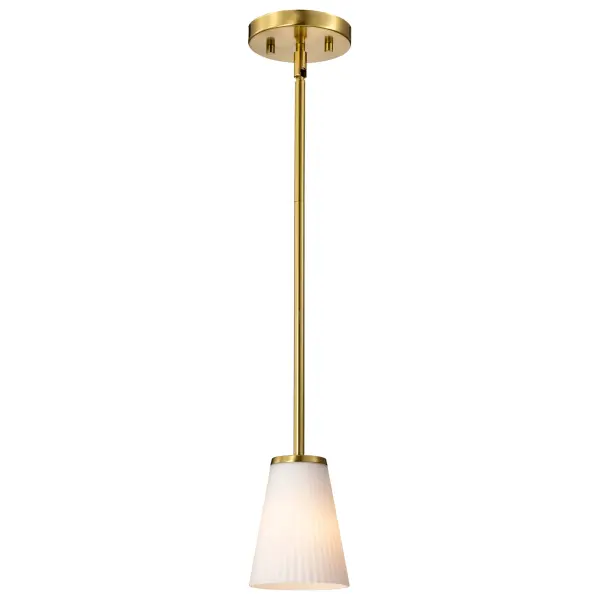 Royale Mini Pendant in Burnished Brass with Ribbed White Glass - Image 4