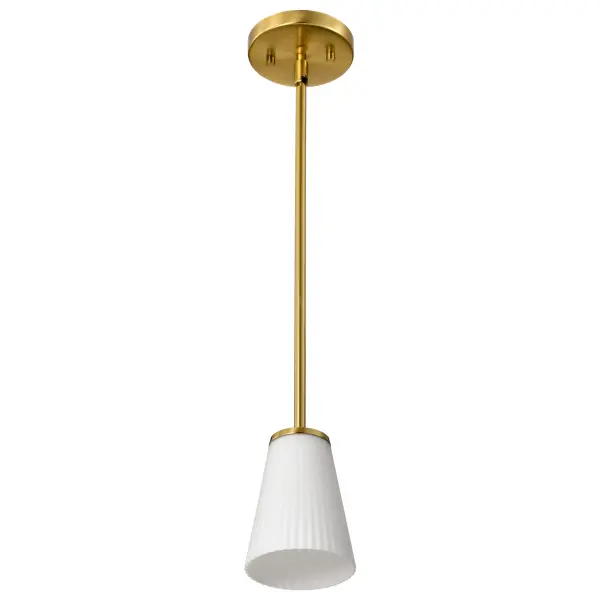 Royale Mini Pendant in Burnished Brass with Ribbed White Glass - Image 5