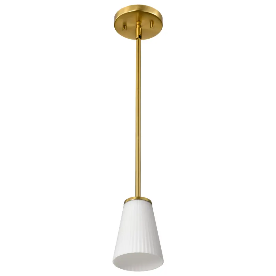 Royale Mini Pendant in Burnished Brass with Ribbed White Glass - Image 5