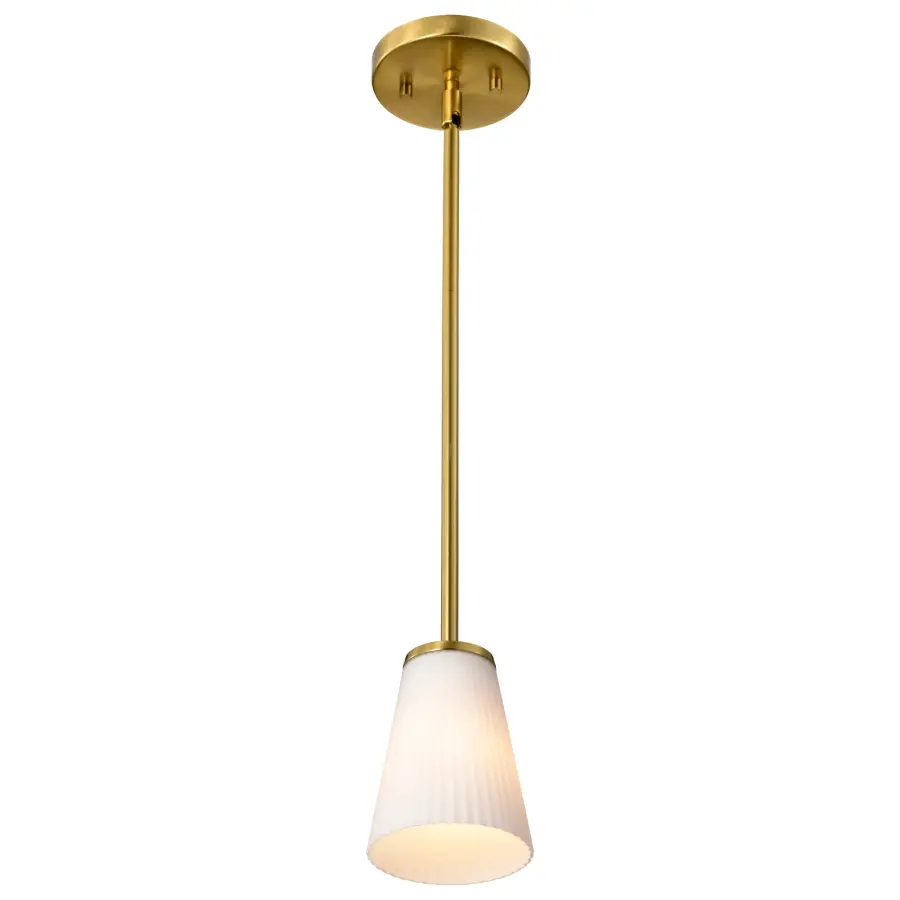 Royale Mini Pendant in Burnished Brass with Ribbed White Glass - Image 6