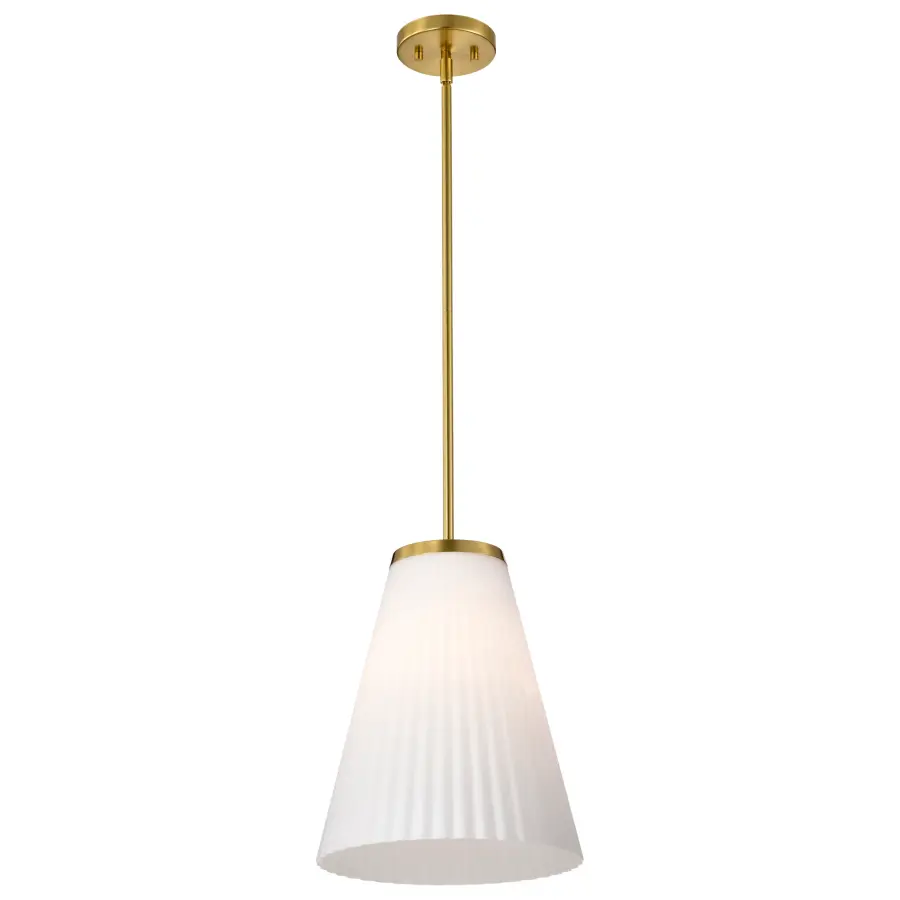 Royale Large Pendant in Burnished Brass with Ribbed White Glass - Image 2