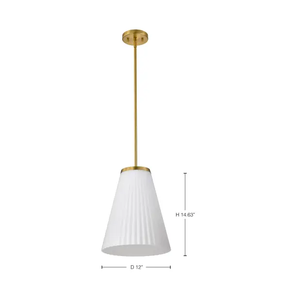 Royale Large Pendant in Burnished Brass with Ribbed White Glass - Image 13