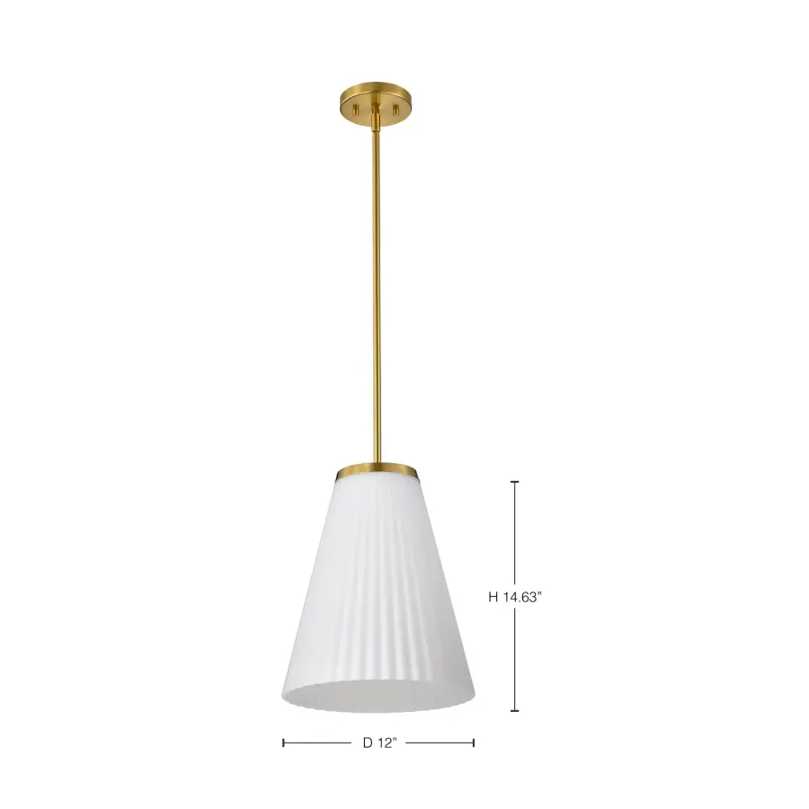 Royale Large Pendant in Burnished Brass with Ribbed White Glass - Image 13