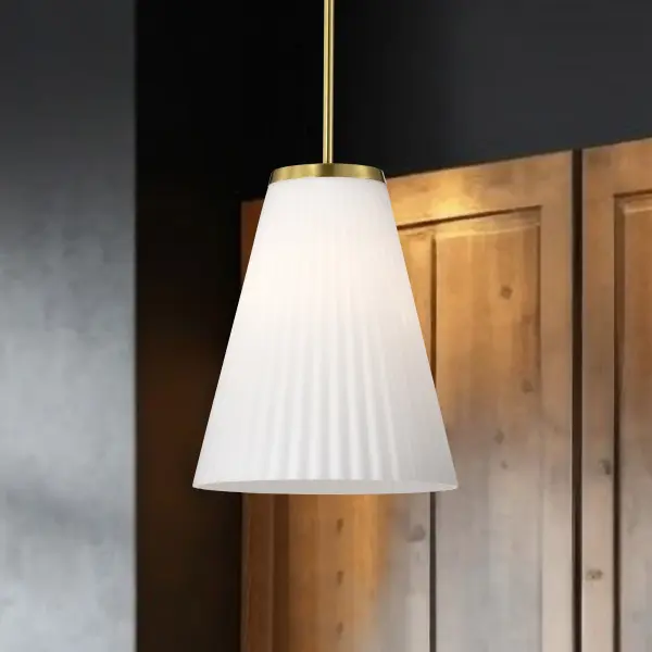 Royale Large Pendant in Burnished Brass with Ribbed White Glass - Image 15