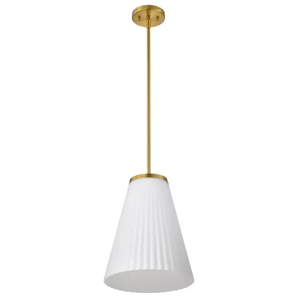 Royale Large Pendant in Burnished Brass with Ribbed White Glass - Image 3