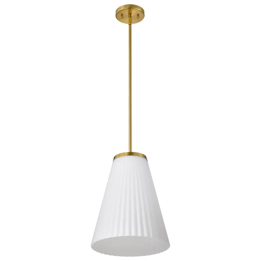 Royale Large Pendant in Burnished Brass with Ribbed White Glass - Image 3