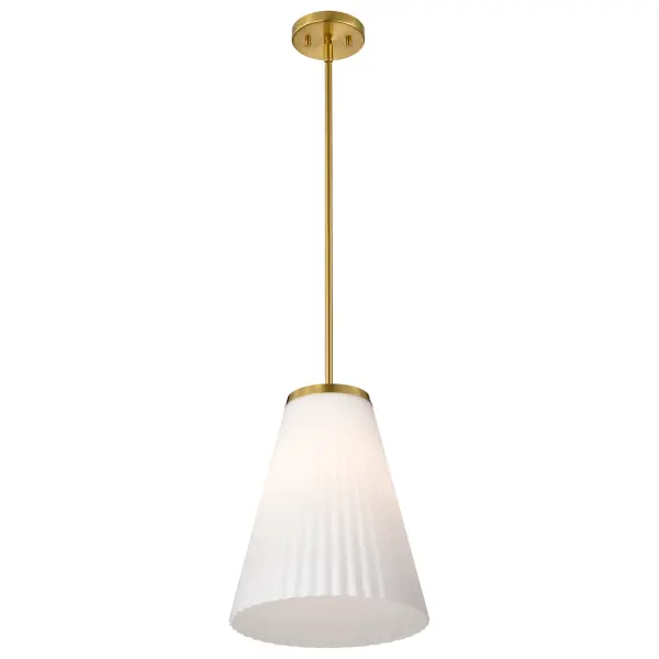 Royale Large Pendant in Burnished Brass with Ribbed White Glass - Image 4