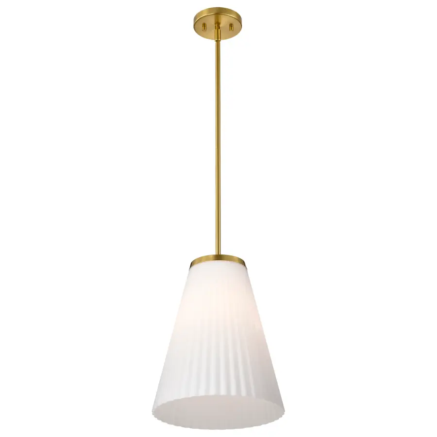 Royale Large Pendant in Burnished Brass with Ribbed White Glass - Image 4