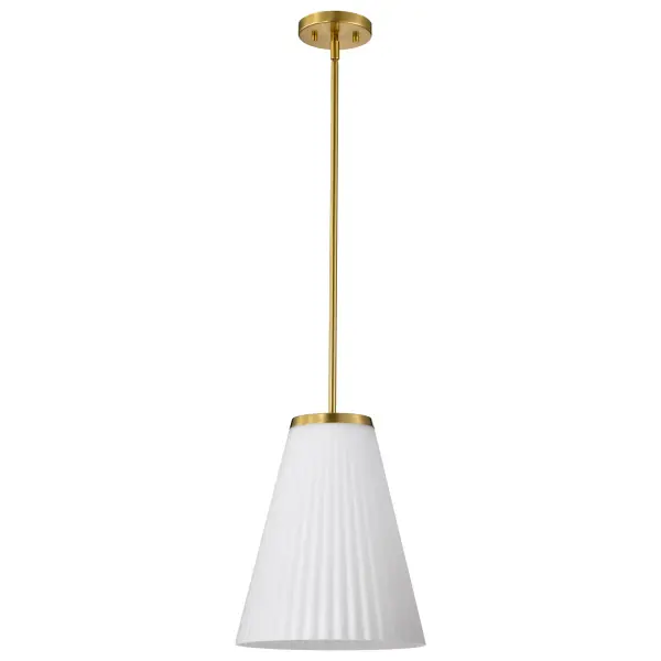 Royale Large Pendant in Burnished Brass with Ribbed White Glass - Image 5
