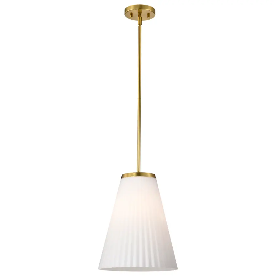 Royale Large Pendant in Burnished Brass with Ribbed White Glass - Image 6
