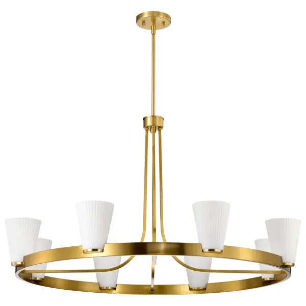 Royale 8-Light Chandelier in Burnished Brass with Ribbed White Glass - Image 1