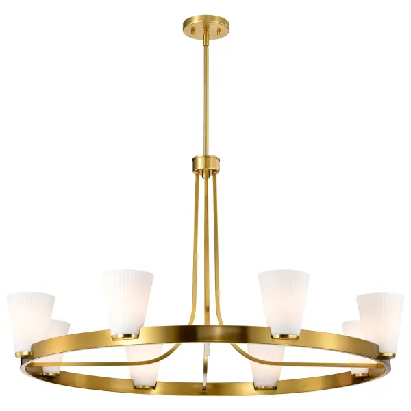 Royale 8-Light Chandelier in Burnished Brass with Ribbed White Glass - Image 2