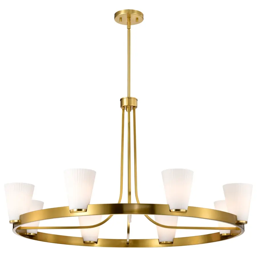 Royale 8-Light Chandelier in Burnished Brass with Ribbed White Glass - Image 2